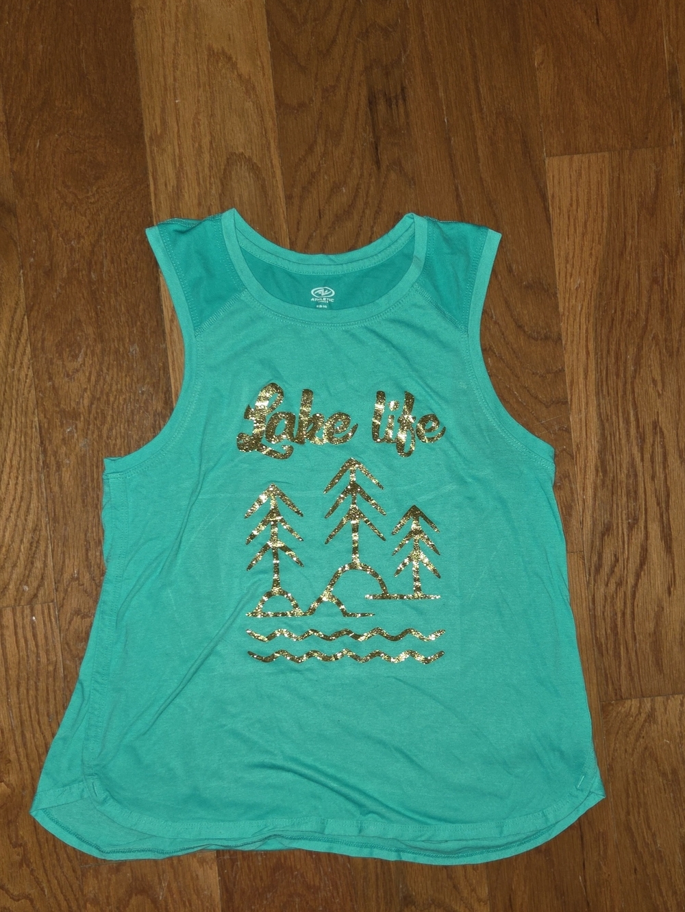 Athletic Works Green Tank Top with Gold 'Lake Life' Graphic